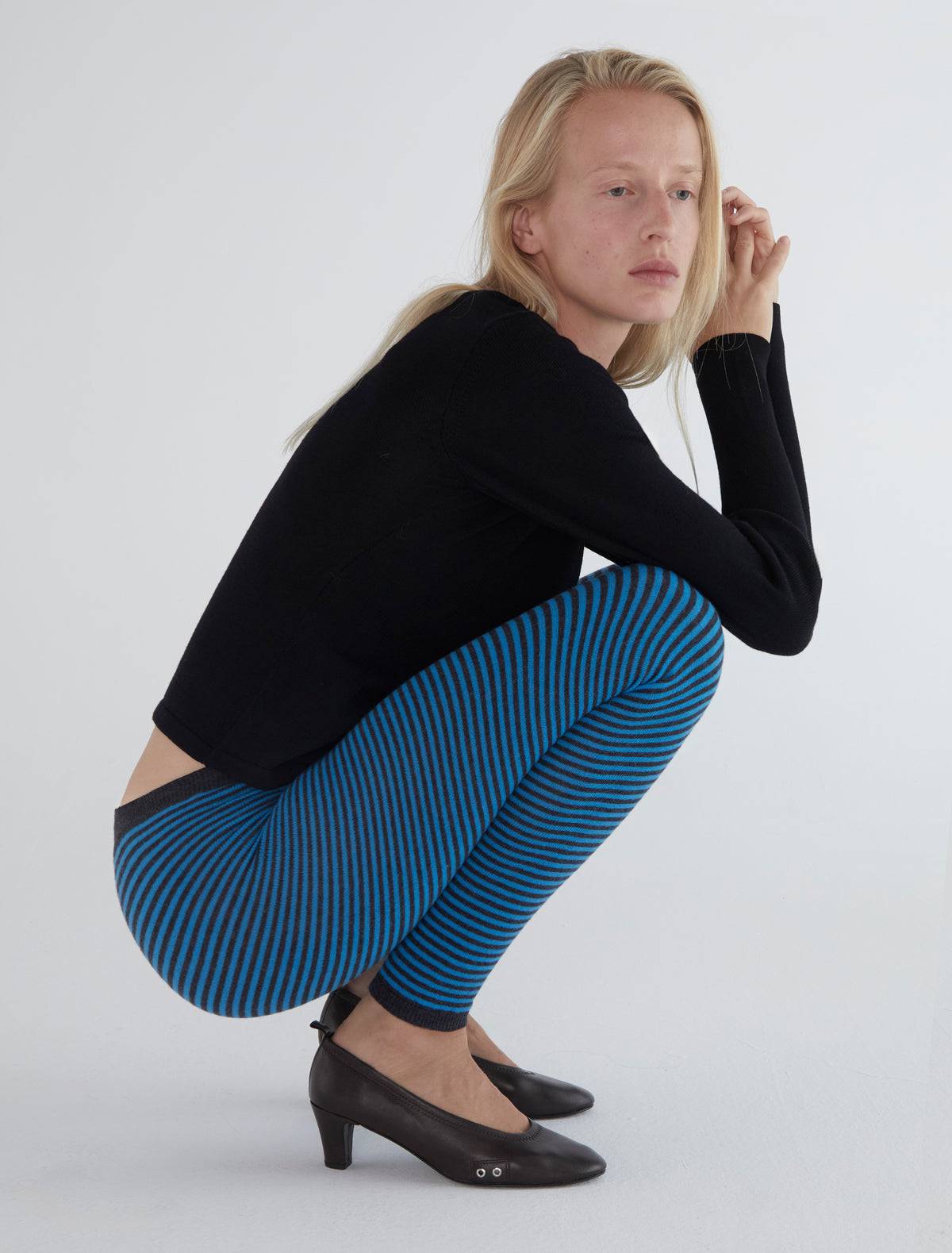 Porta tricot striped wool leggings blue