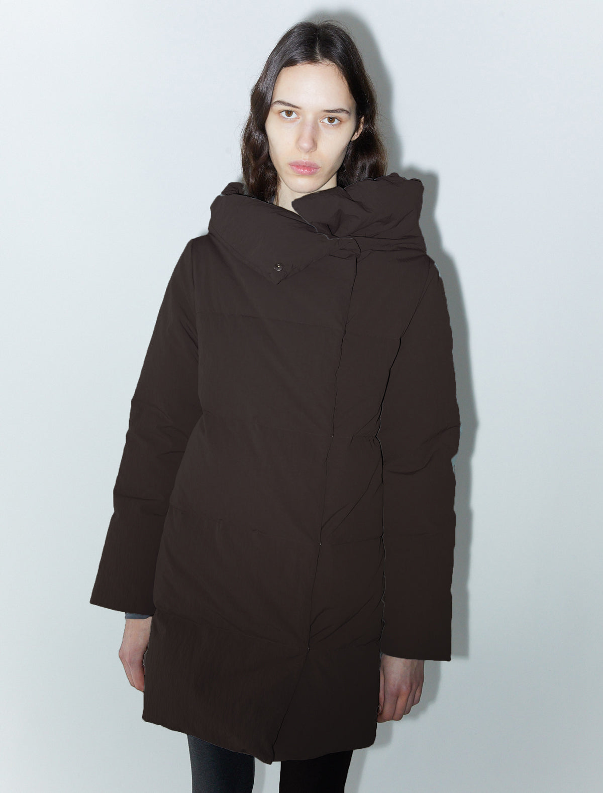 Pruit puffer nylon jacket oversized collar brown