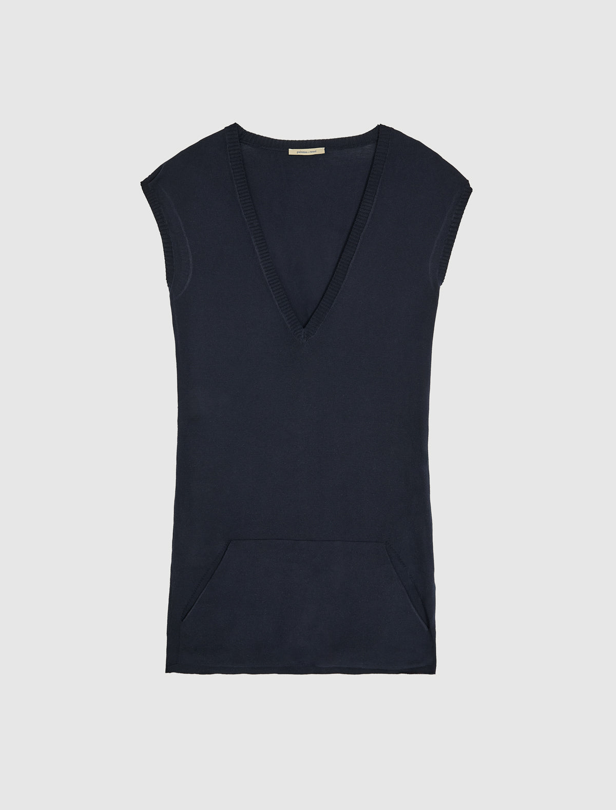 Hari sleeveless knitted top v neck sweatshirt style pocket navy