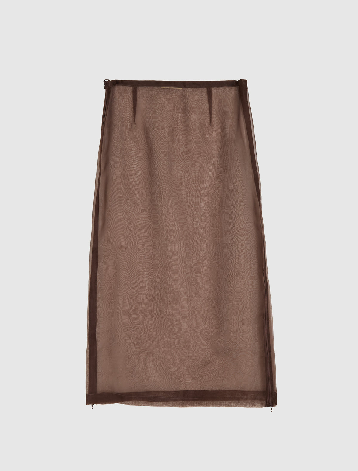 LONG ISOLA-Brown organza skirt with double-ended side zippers