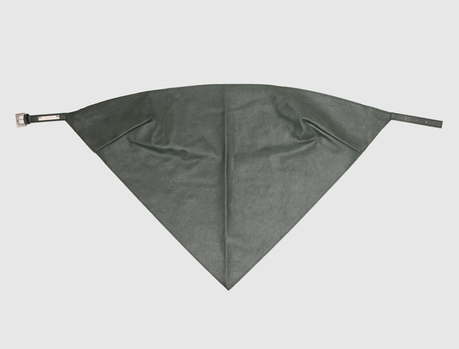 Alba top triangle shaped leather top scarf like silhouette metal buckle closure green