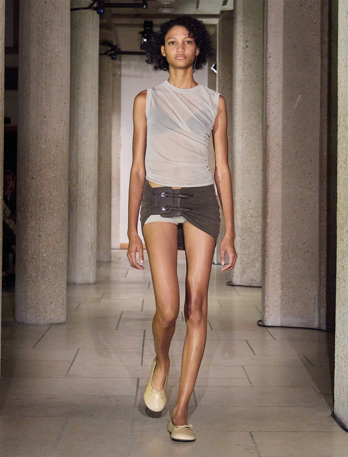 RAVEN II-Beige asymmetrical knit top with draped detailing RAVEN II-Beige asymmetrical knit top with draped detailing