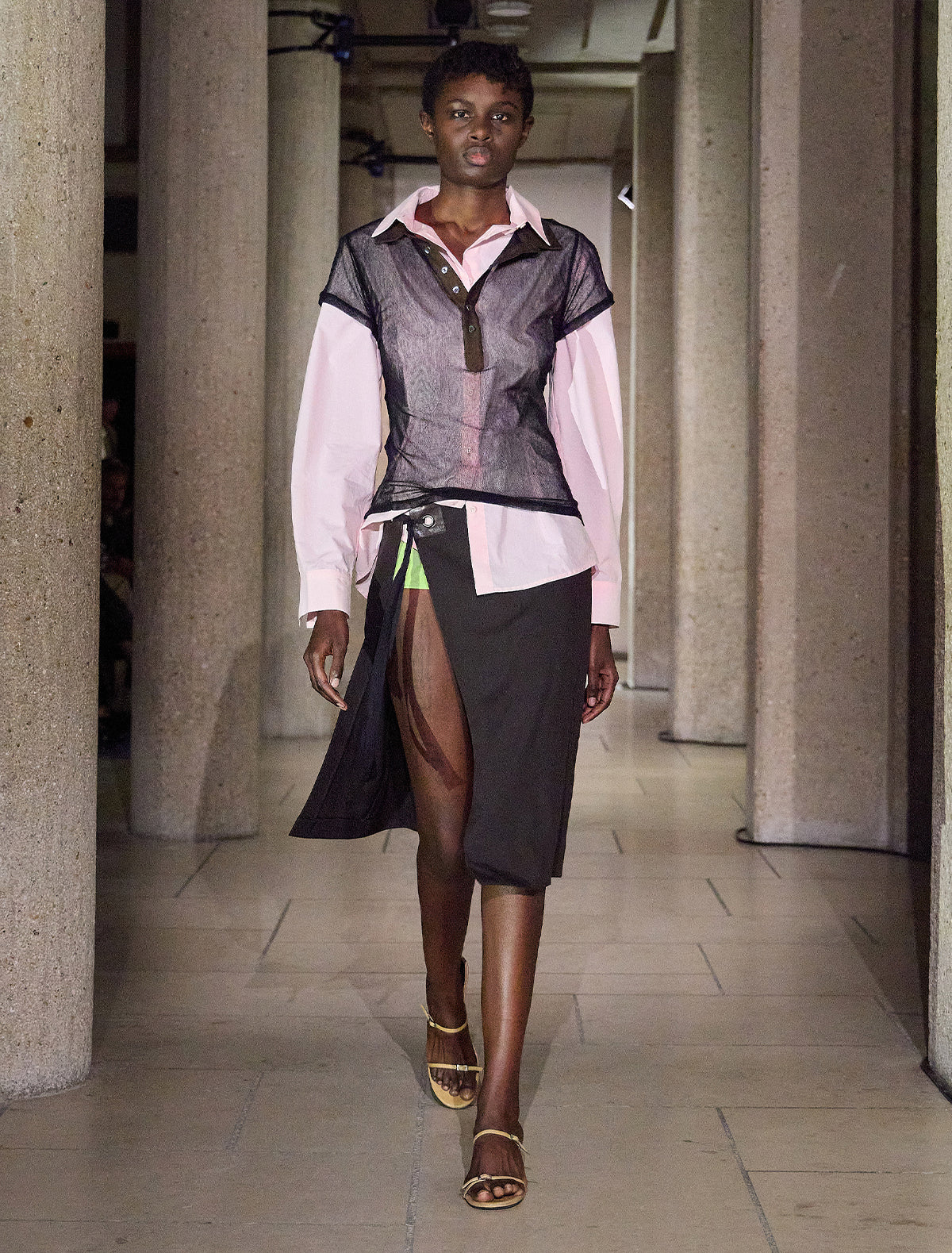 BLONT II-Dark brown midi wrap-style skirt with an open front