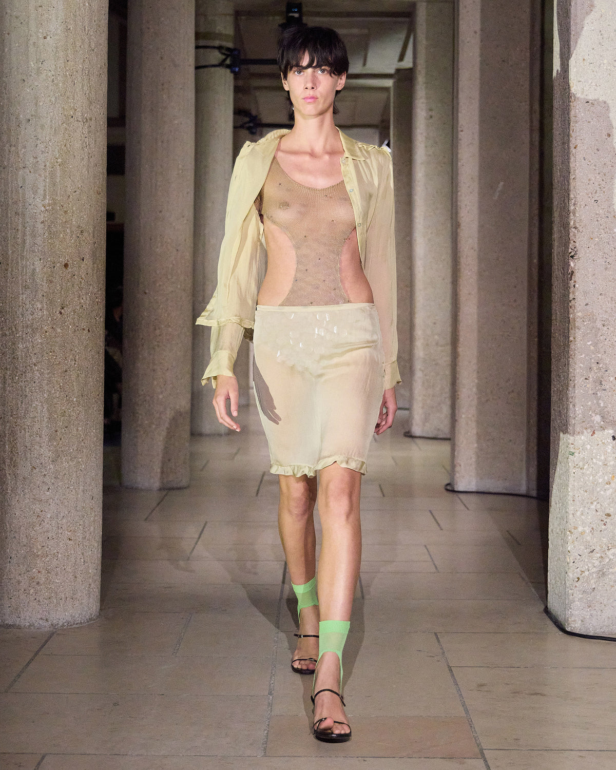 Aliere short sleeve triquini style bodysuit cut outs sequin