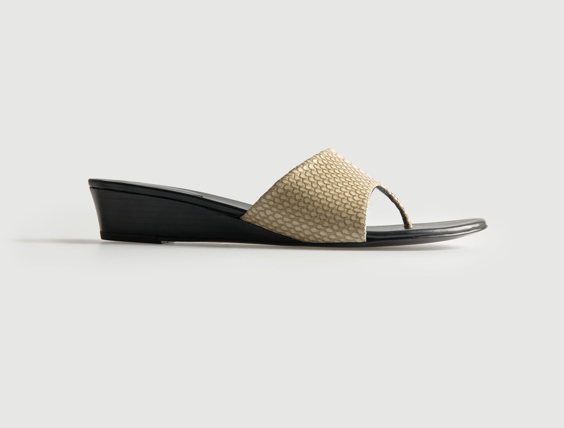 Ramona toe post sandal mini wedge wide leather upper ecru