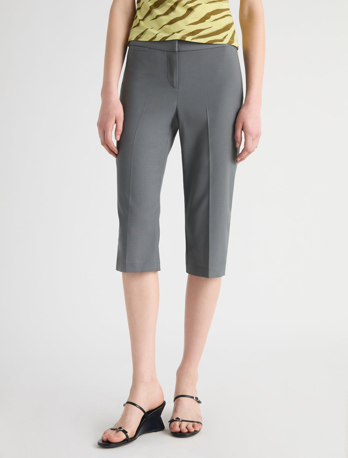Raul low rise capri trousers waistband detail eyelet metal pin