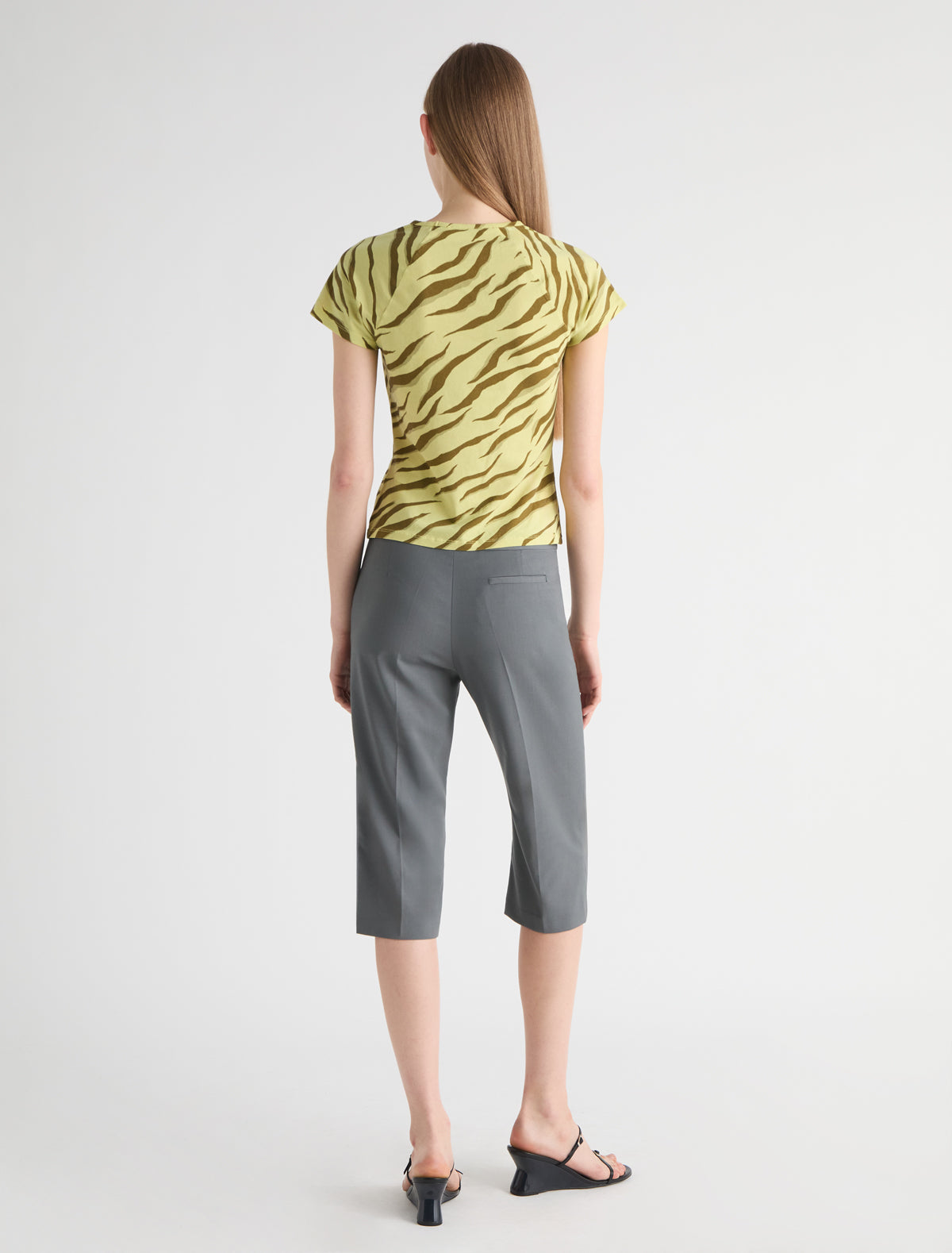 Raul low rise capri trousers waistband detail eyelet metal pin