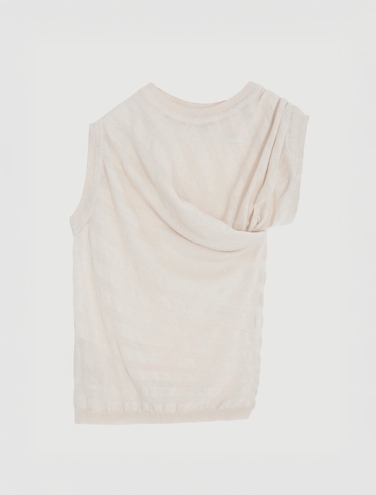 RAVEN-Off-white aymmetric draped top with a striped-effect knit
