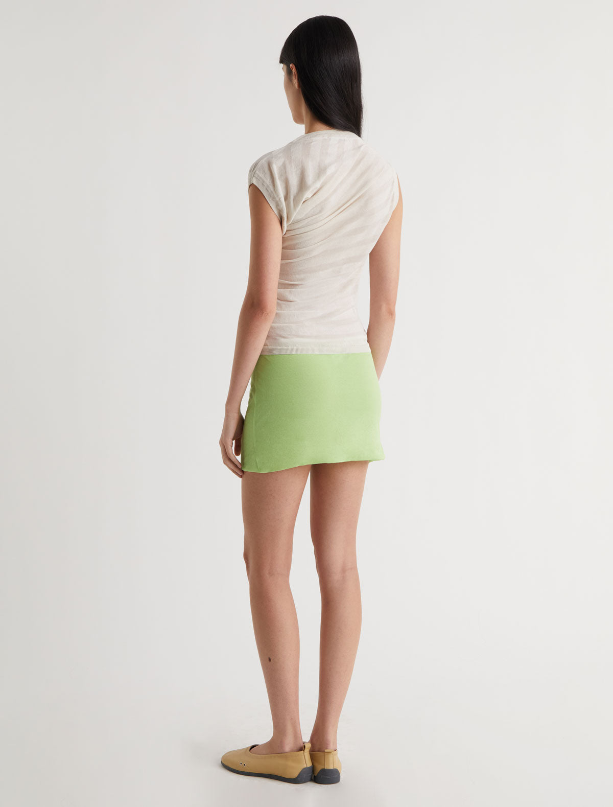 RAVEN-Off-white aymmetric draped top with a striped-effect knit