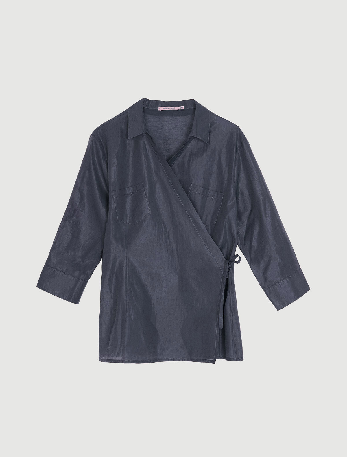 Ricer elbow length sleeve wrap shirt front pockets navy