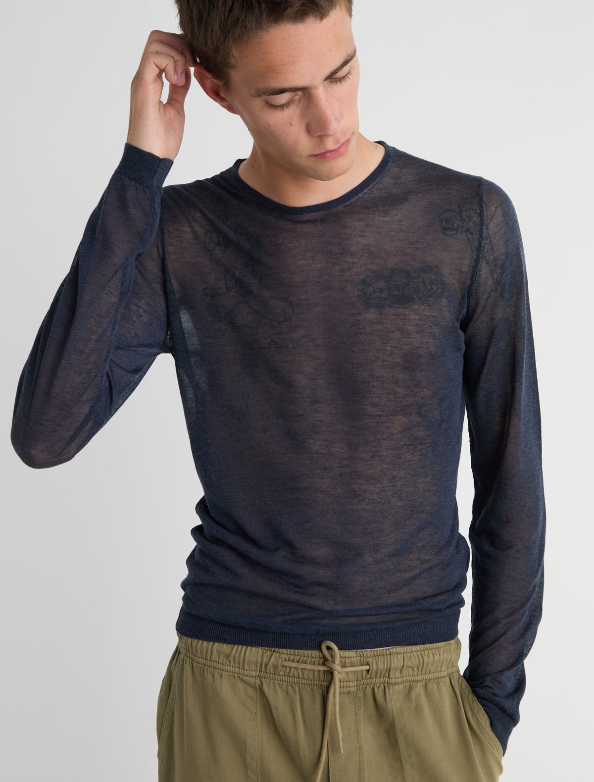 Round losa b mens long sleeved sweater round neckline navy