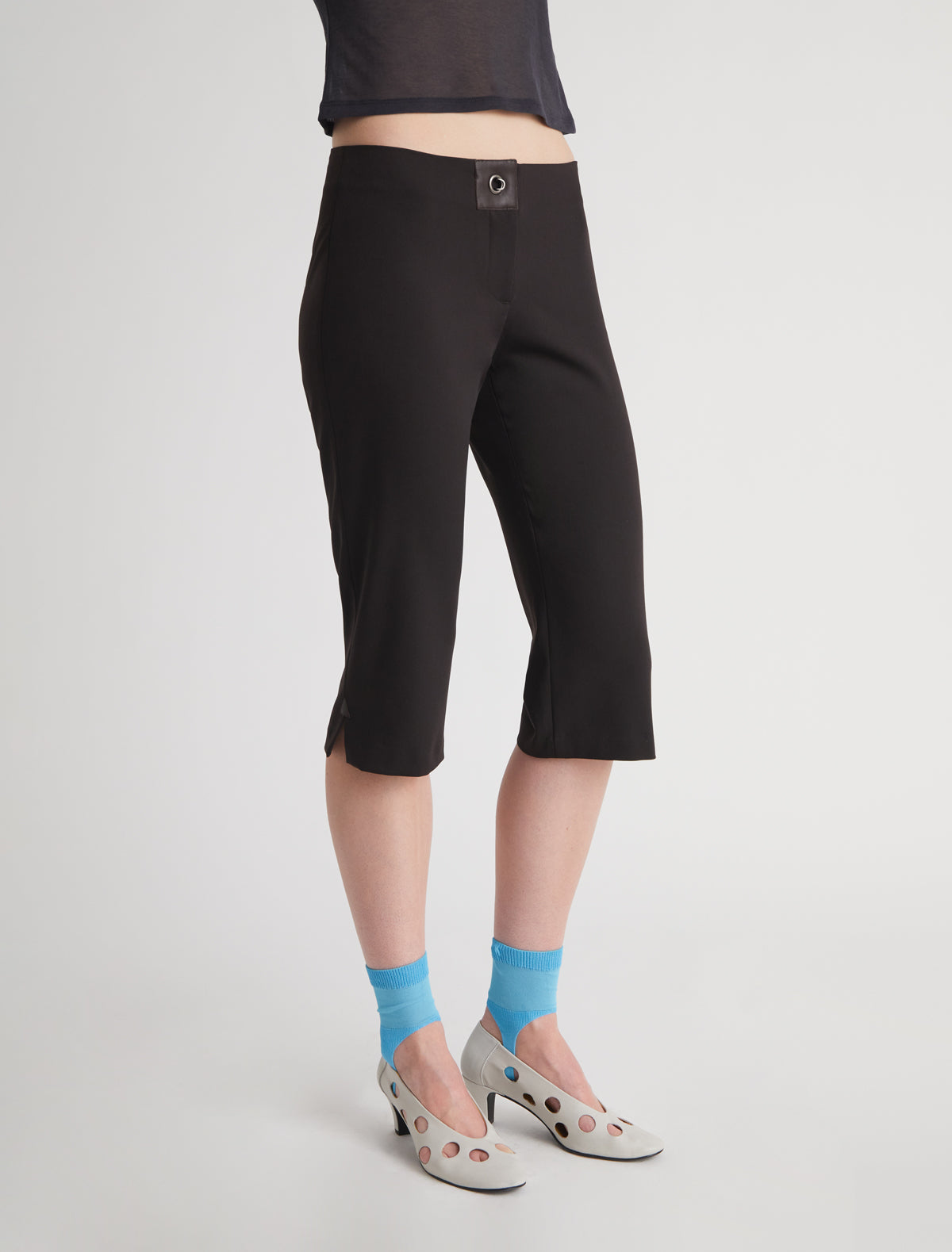 Salin fitted capri trousers side slits leather detailing