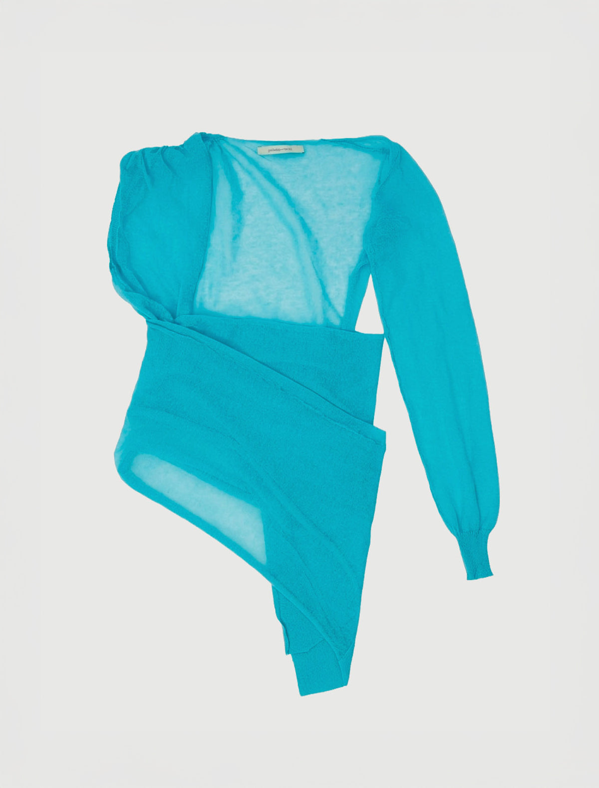 SAMIRA-Blue wrap-style knit top with an asymmetric design – paloma