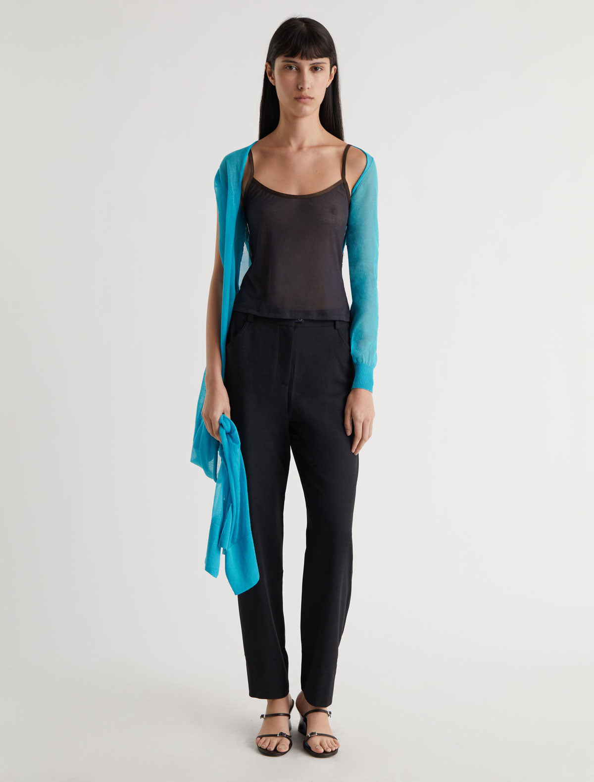 SAMIRA-Blue wrap-style knit top with an asymmetric design – paloma
