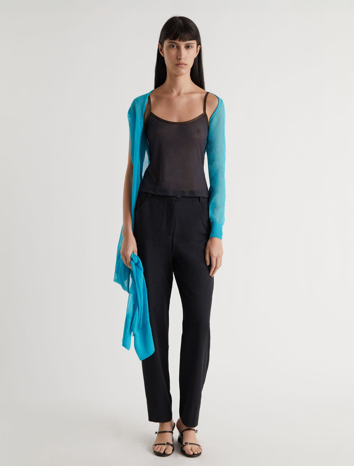 Samira wrap style knit top asymmetric design blue 2