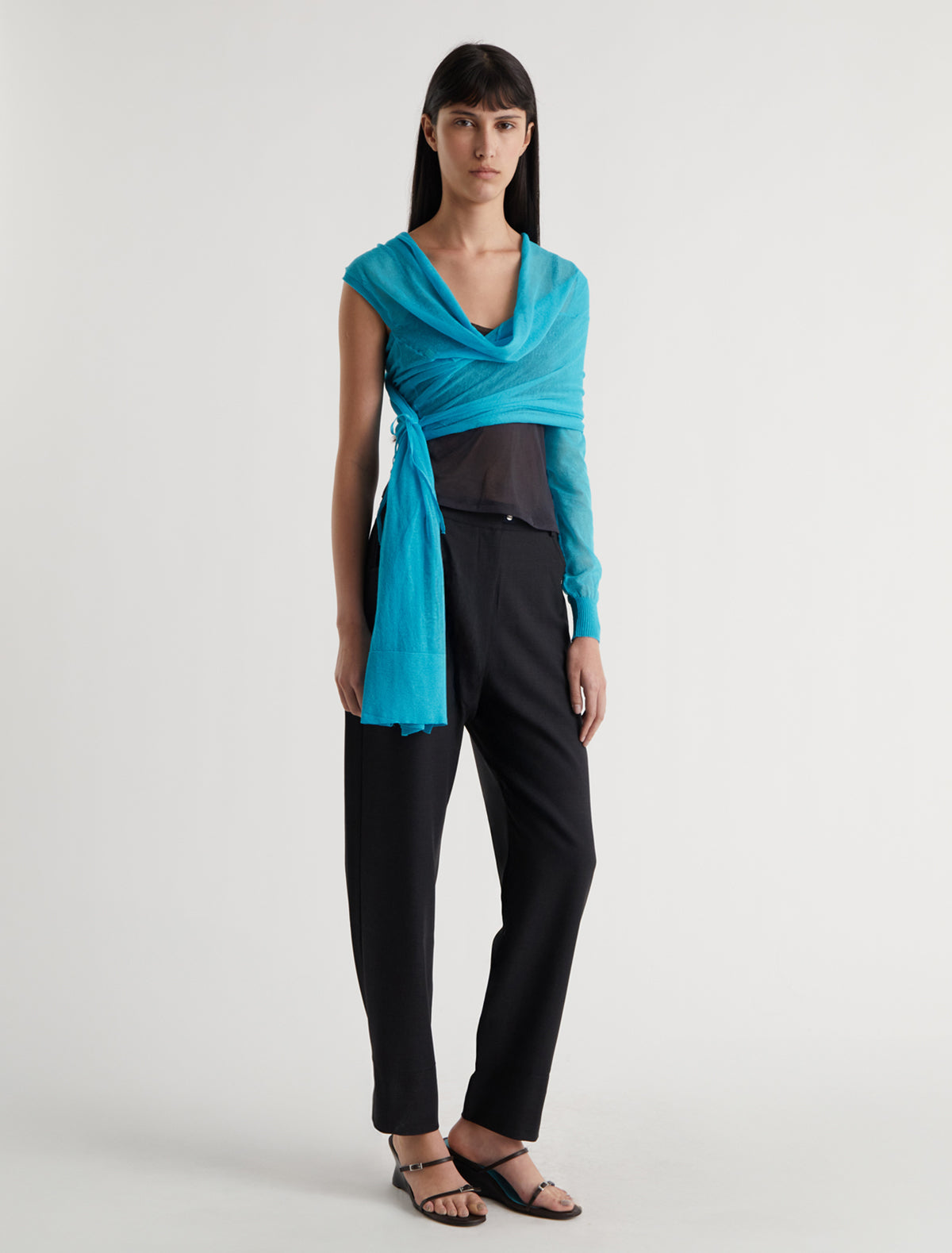 Samira wrap style knit top asymmetric design blue 2
