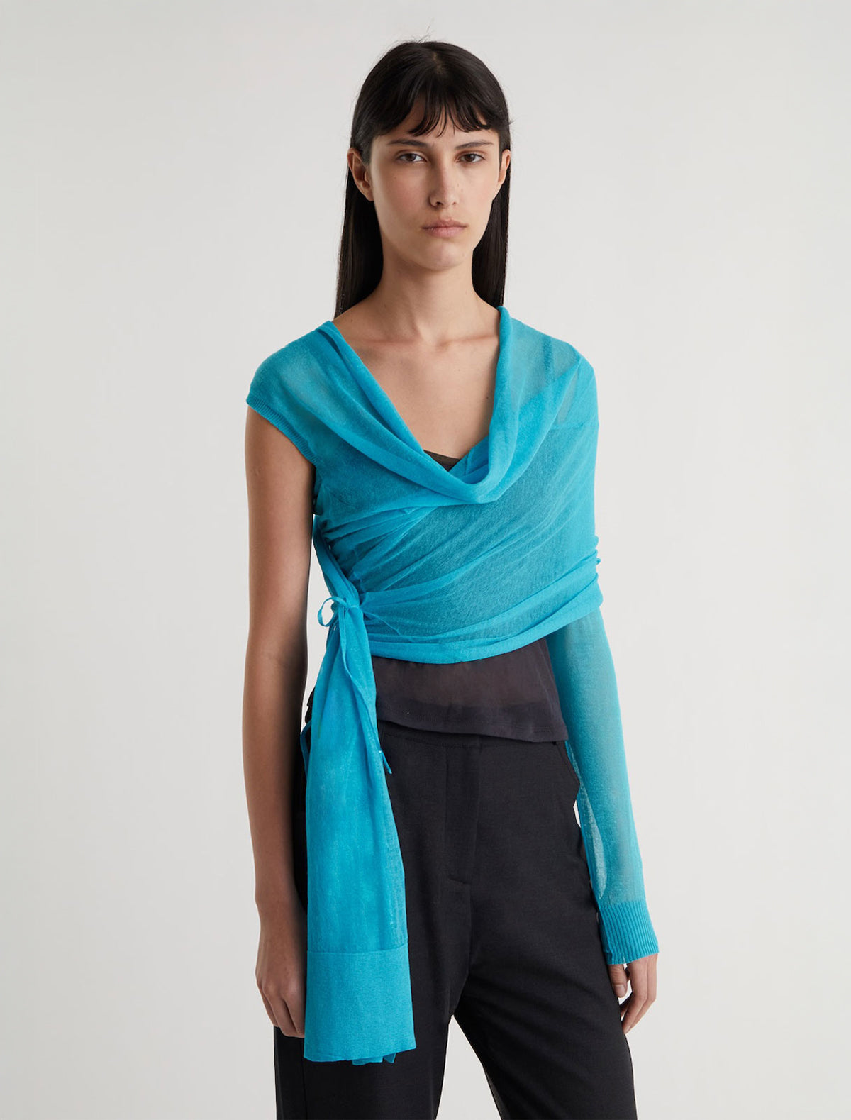 Samira wrap style knit top asymmetric design blue 2