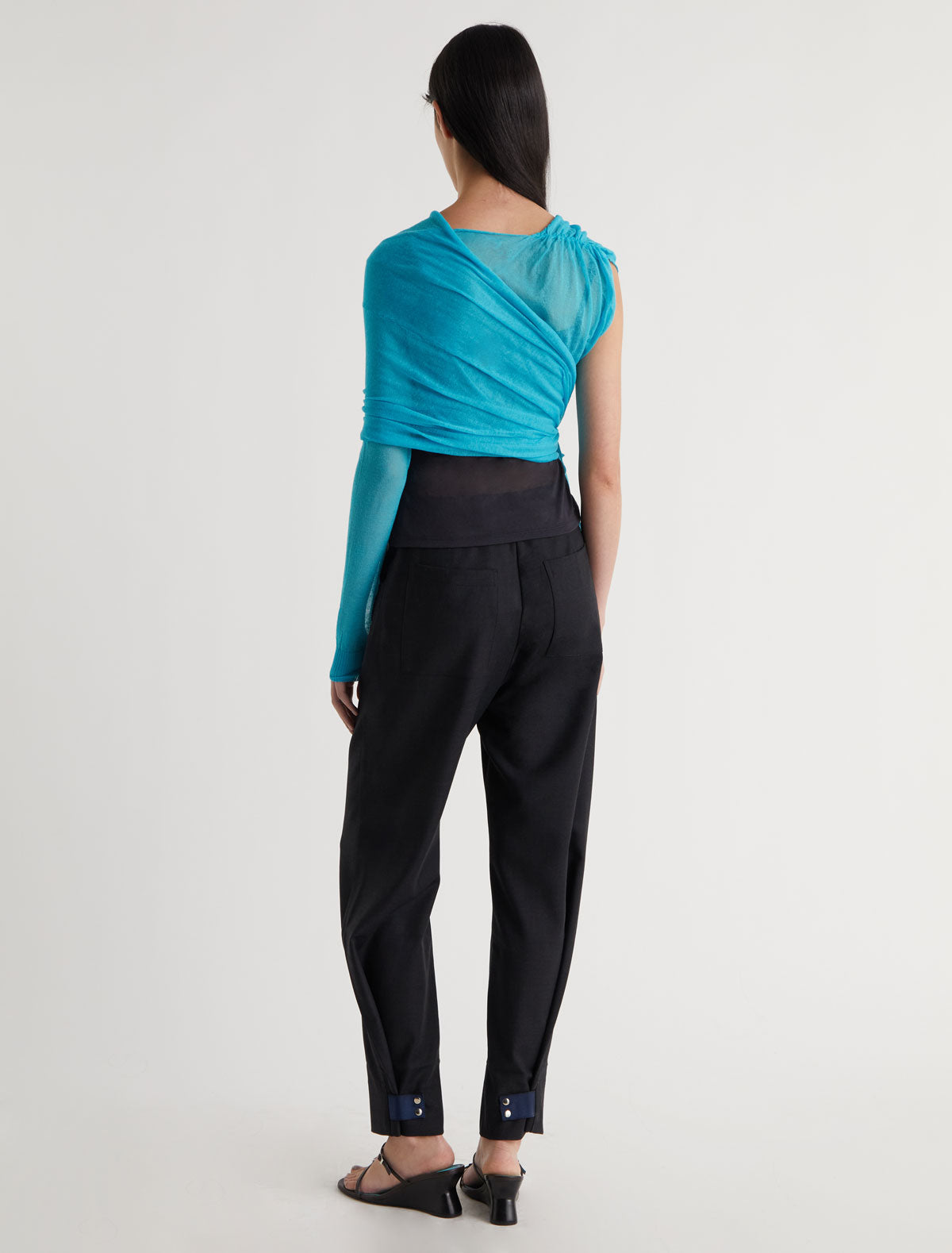 SAMIRA-Blue wrap-style knit top with an asymmetric design – paloma