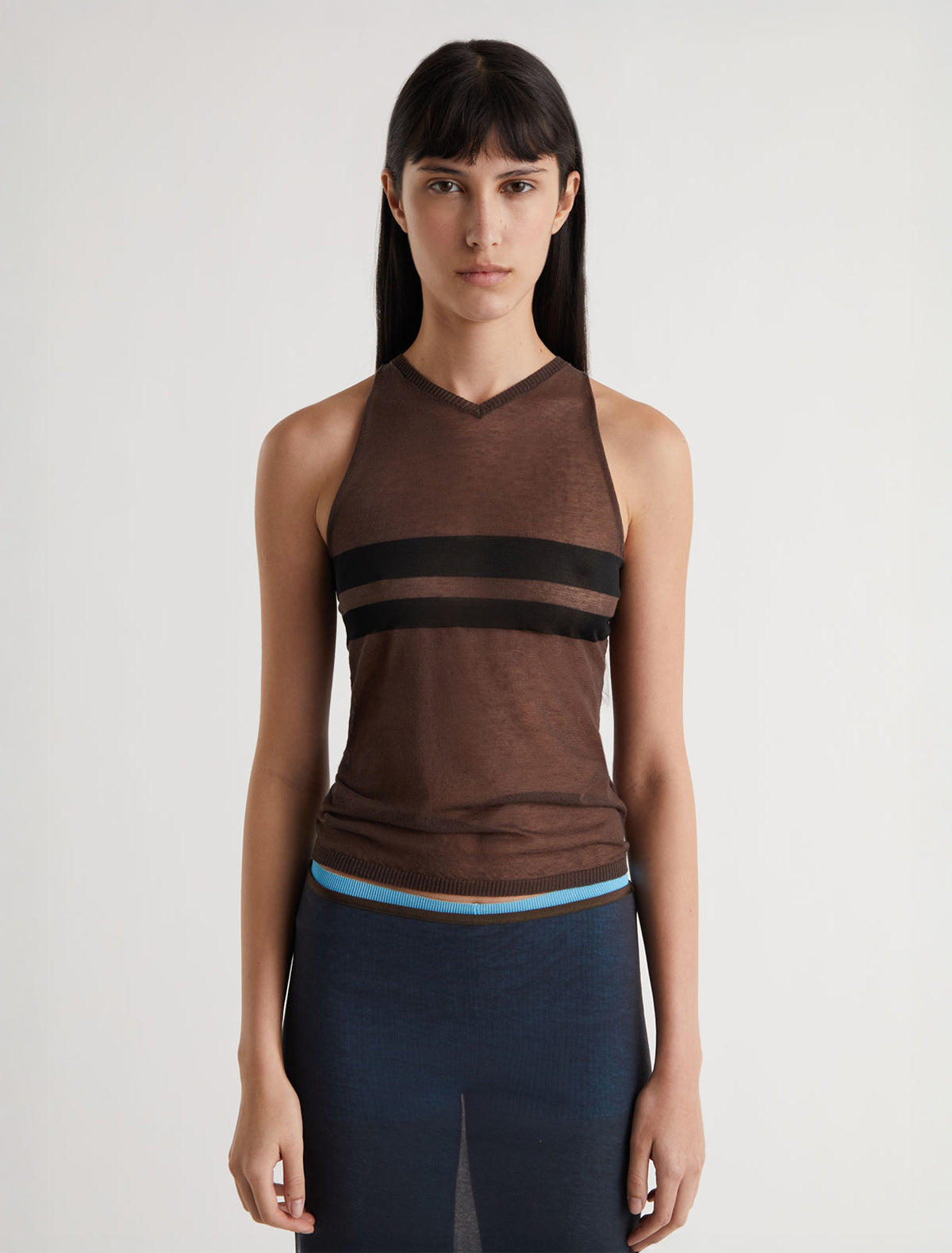 Iris sleeveless v neck top stripe detailing chest