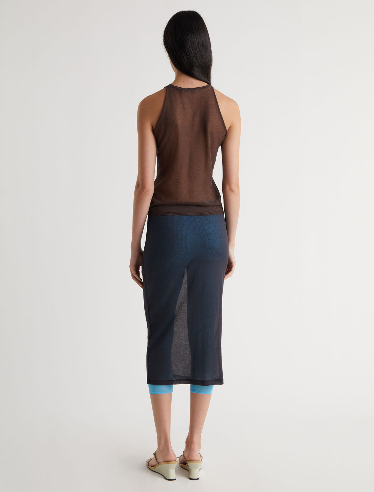 IRIS-Sleeveless V-neck top with stripe detailing across the chest