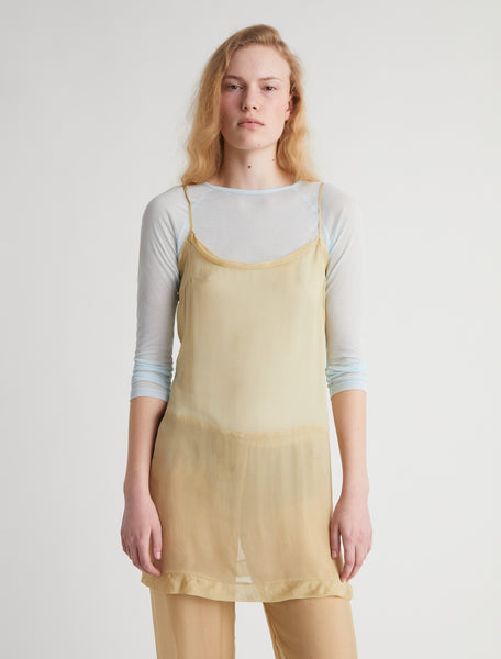 SHORT ENOS-Ecru short silk slip dress with thin straps and a