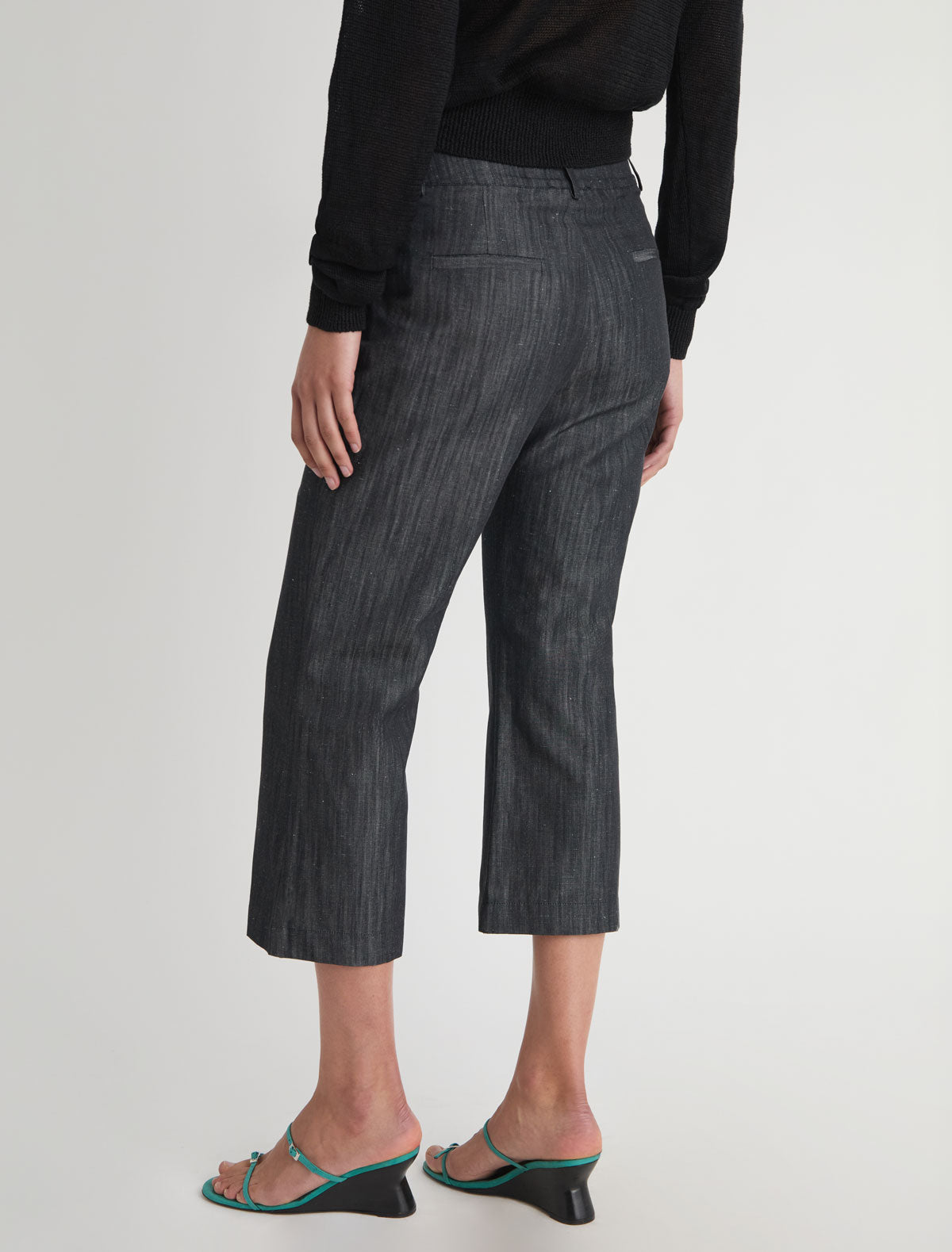 Sibily capri denim trousers flared hem