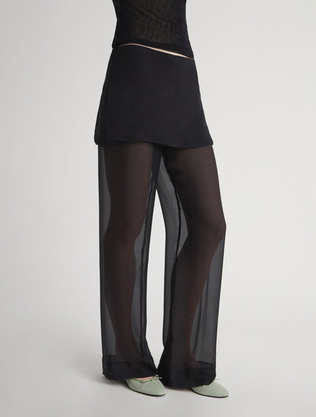SILK ARCHIVE-Black delicate sheer silk loose-fitting pants with