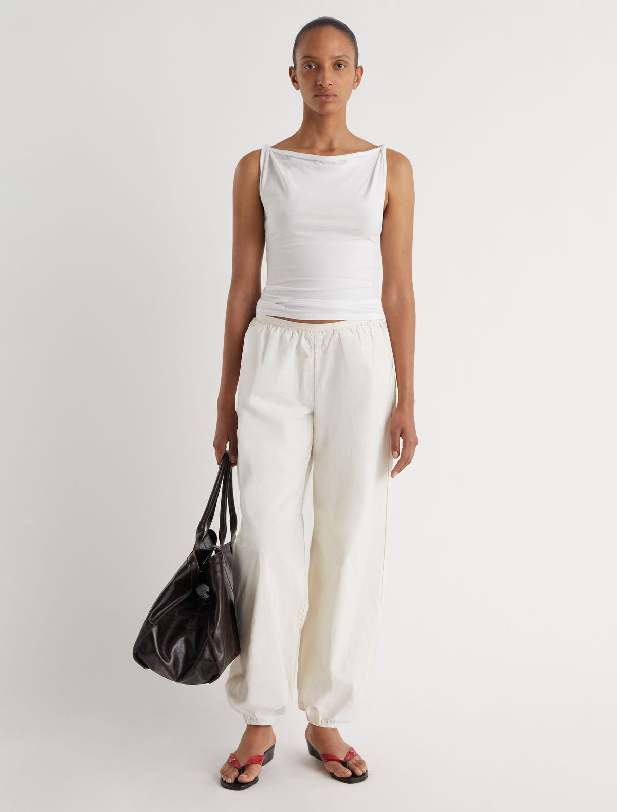 Simp sleeveless top twisted shoulder details white