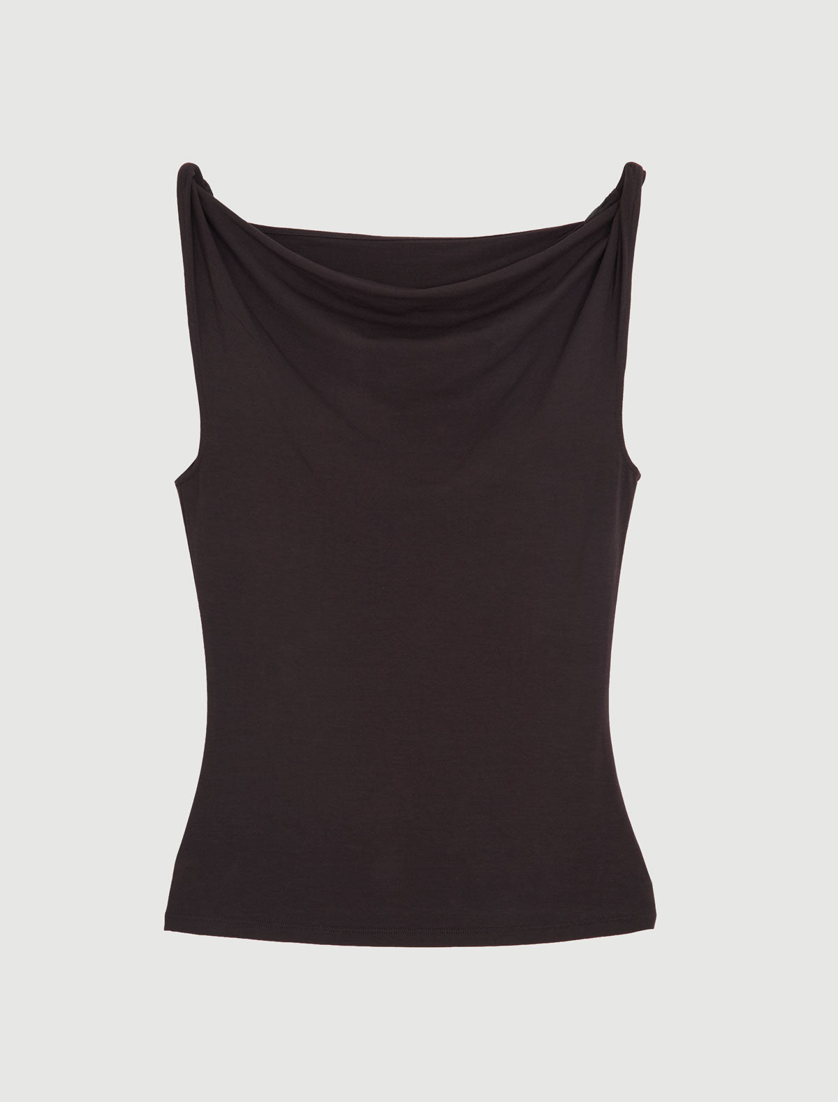 Simp sleeveless top twisted shoulder details brown