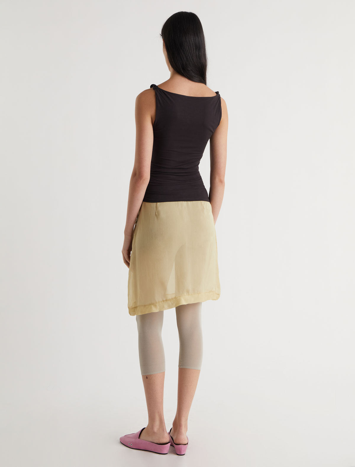 SIMP-Brown sleeveless top featuring twisted shoulder details