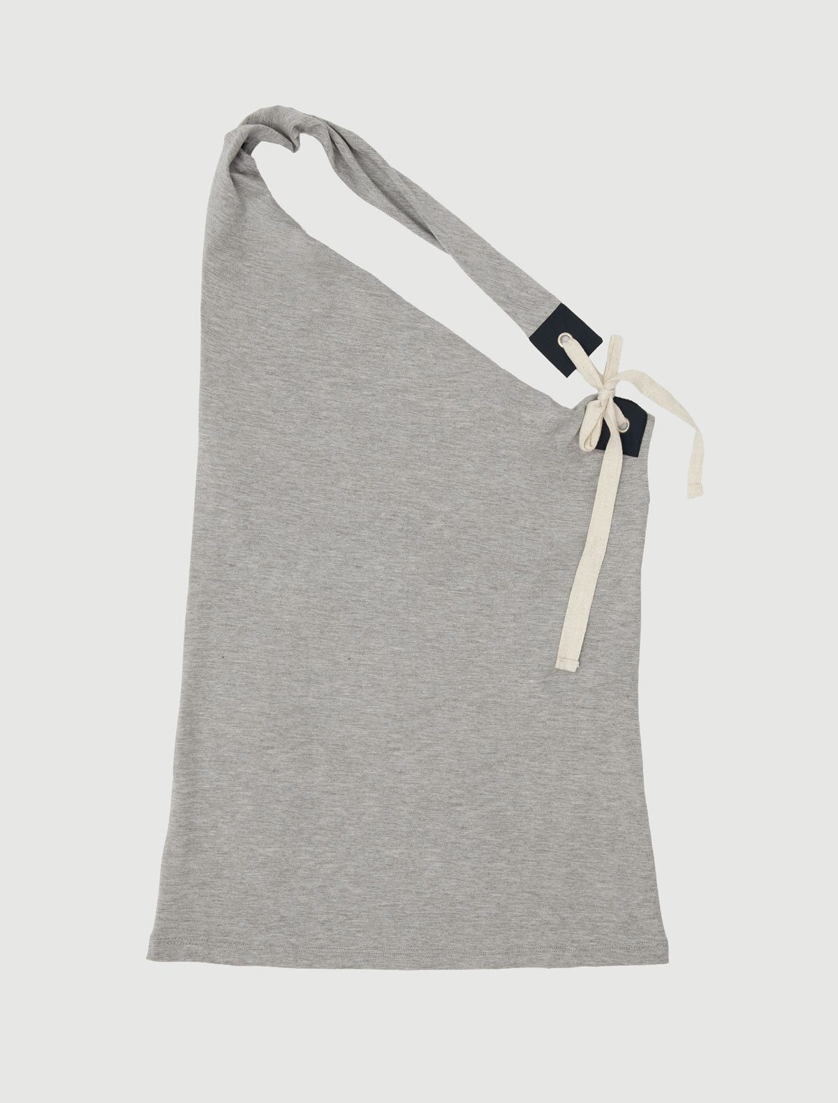 SIMULET-Grey halter top with a patch detail featuring an eyelet
