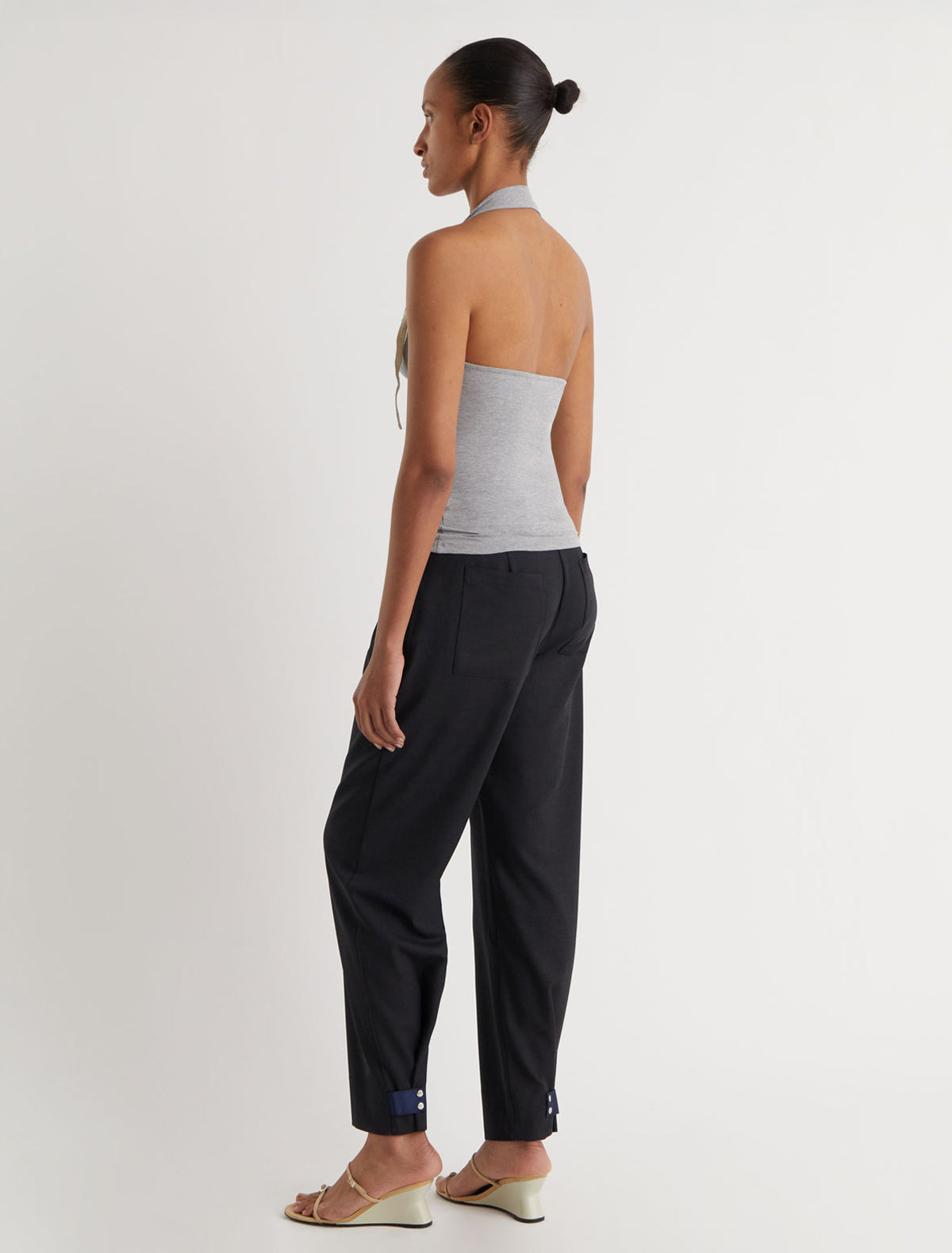 Simulet halter top patch detail eyelet adjustable strap grey