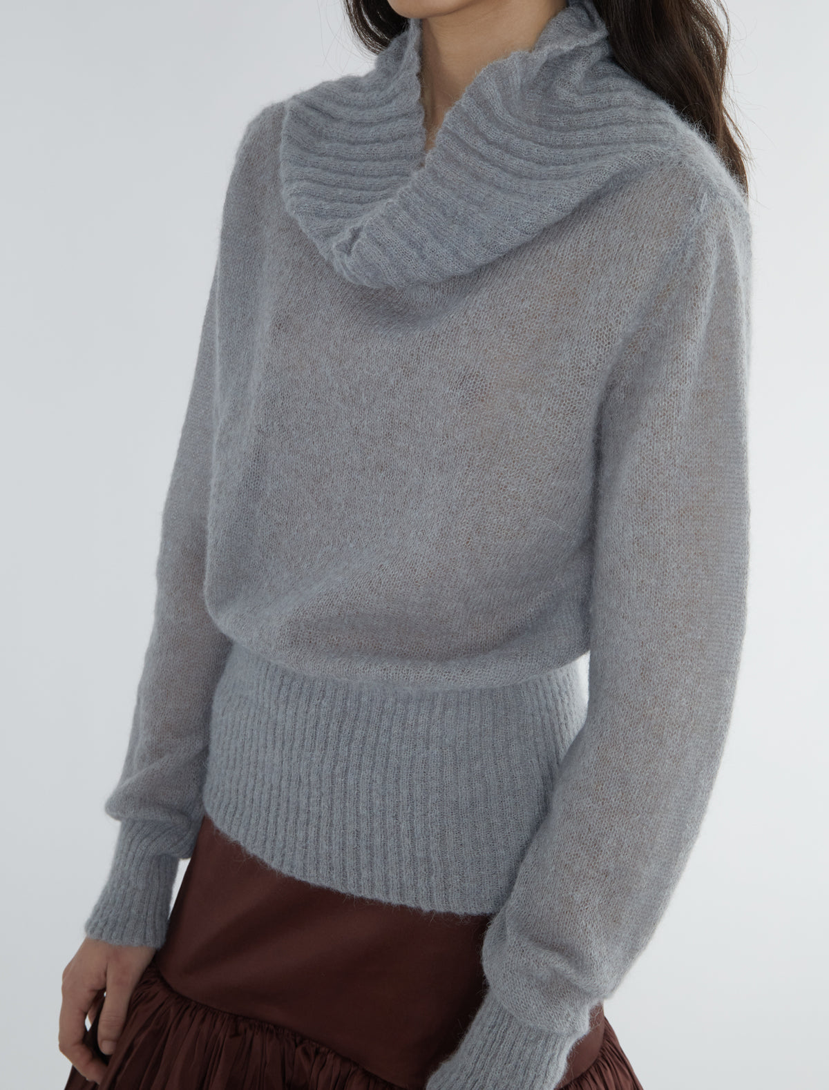 SOFRE-Light grey high-neck ribbed sweater with an open neckline