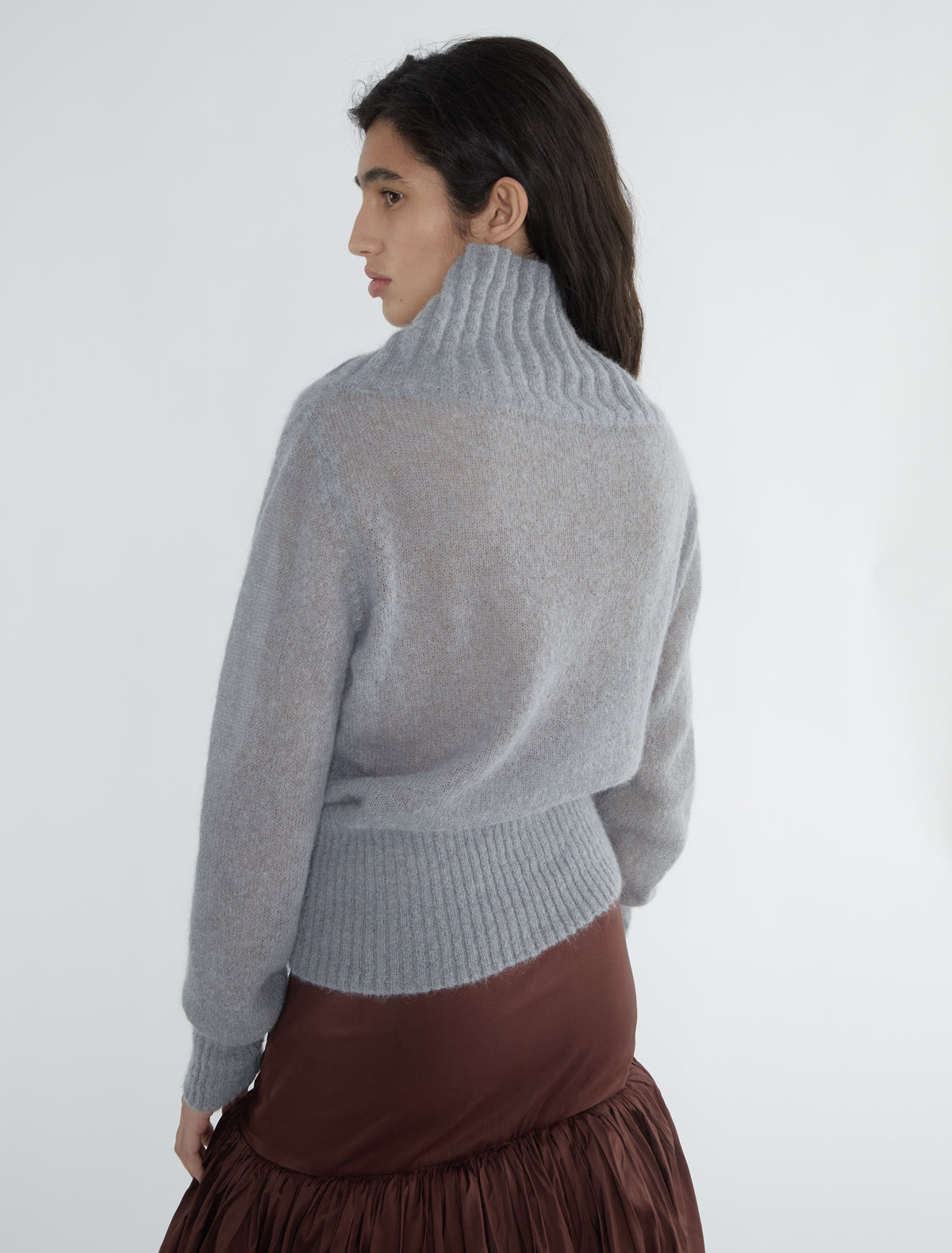 SOFRE-Light grey high-neck ribbed sweater with an open neckline