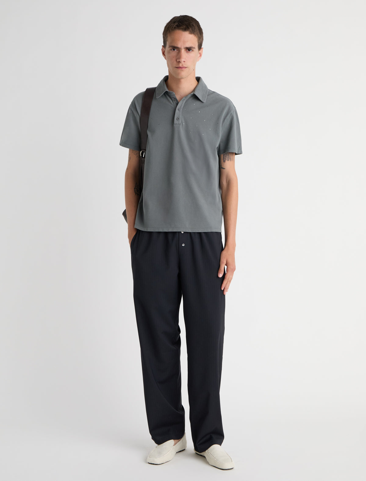 GALES-Grey men's suit trousers with a contrast waistband and inner