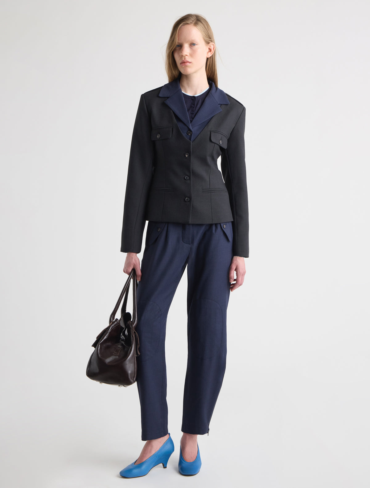 Suavin two tone blazer layered two piece effect grey