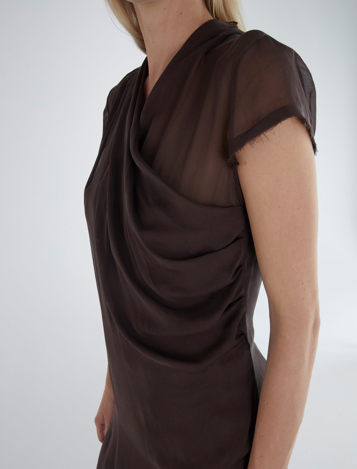 Sully long silk dress crossover neckline brown
