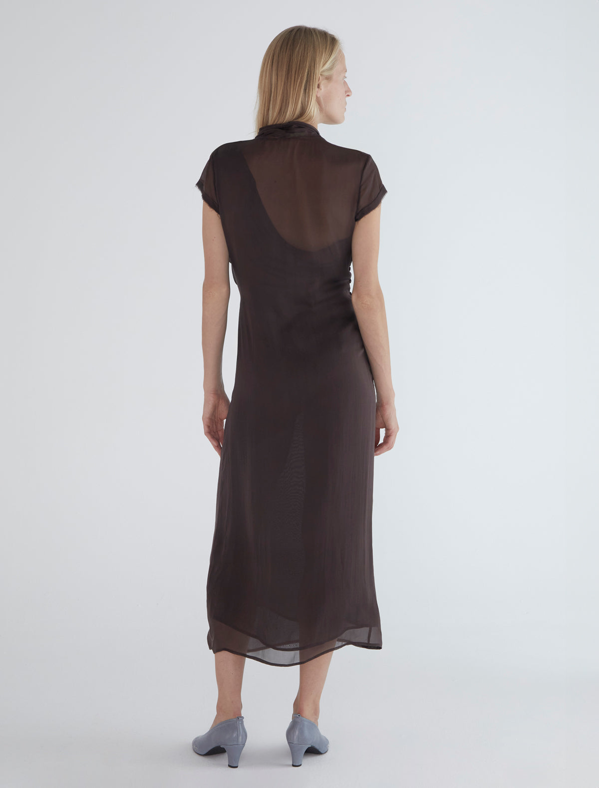 Sully long silk dress crossover neckline brown
