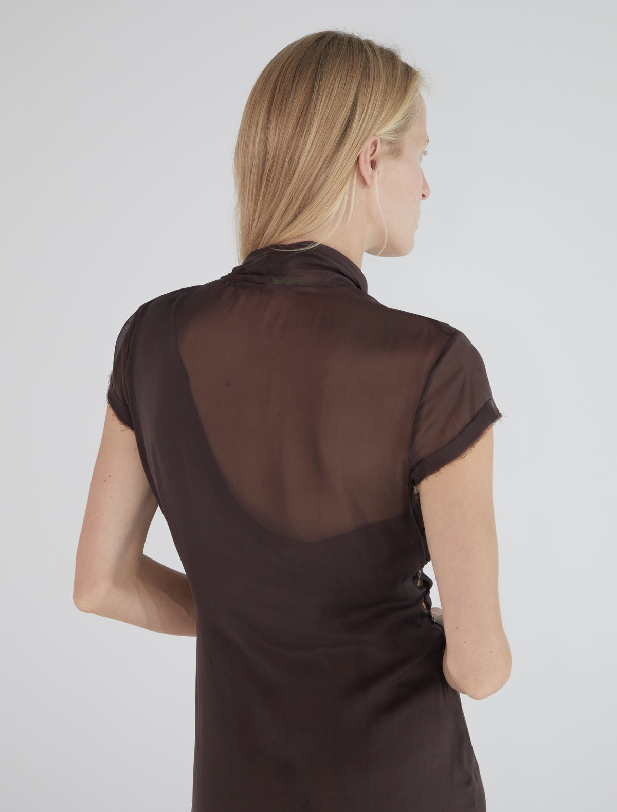 Sully long silk dress crossover neckline brown