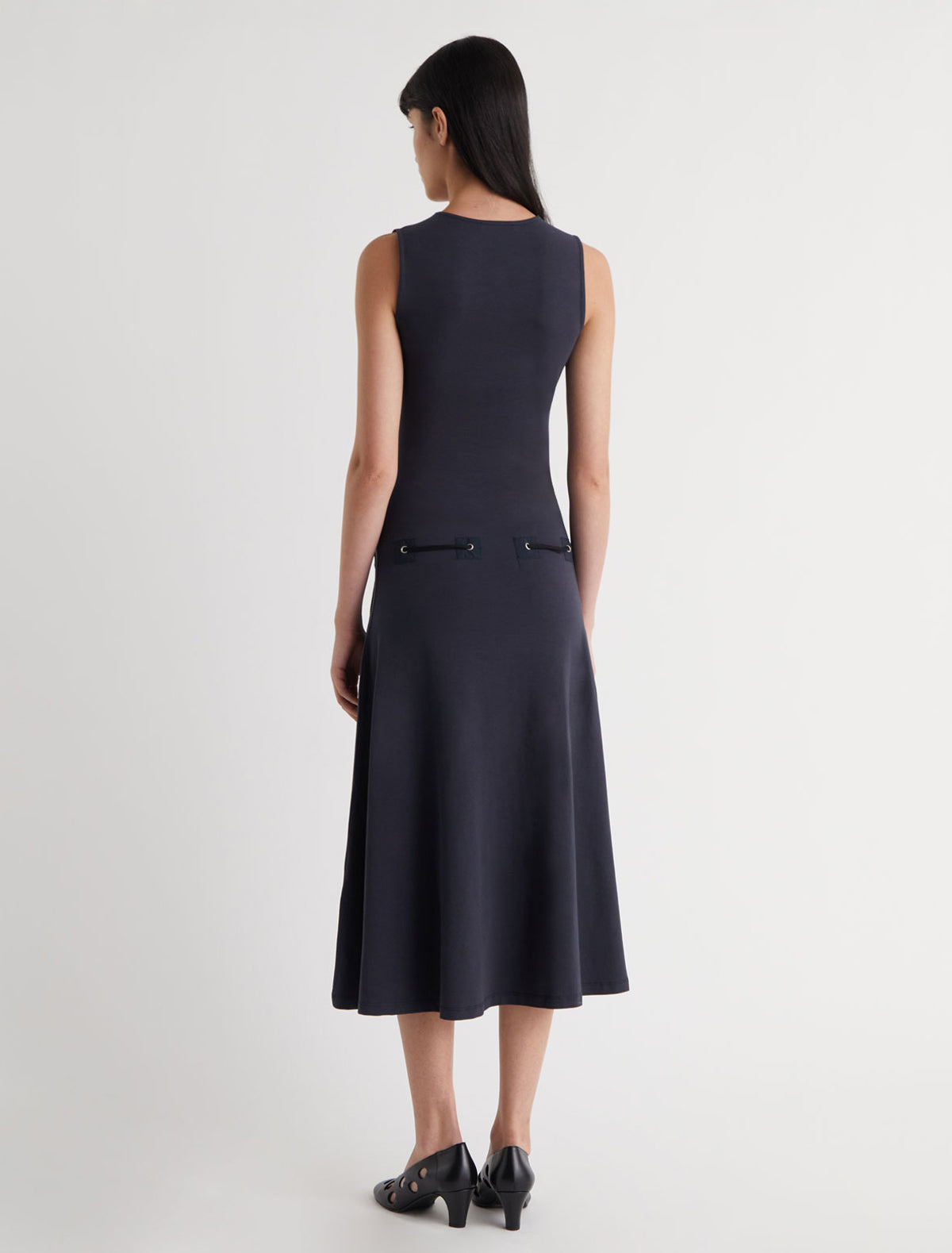 Suni dress fabric patch details hips eyelets blue