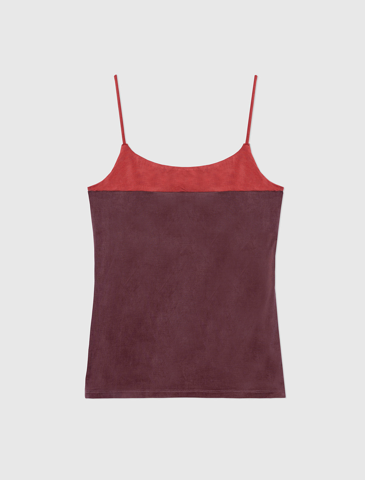 ZUNO-Aubergine cupro strappy top with a contrasting panel at the
