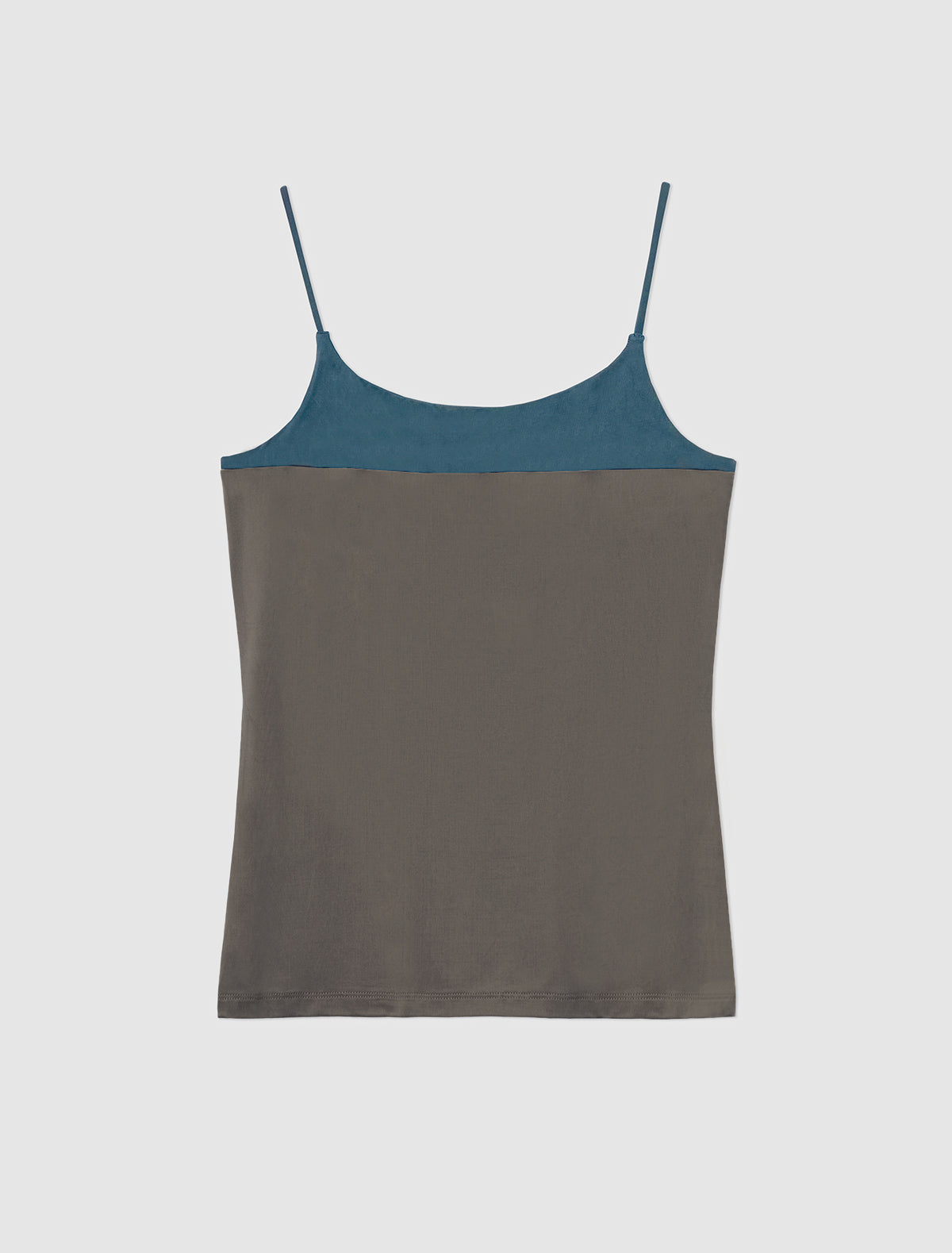 ZUNO-Khaki cupro strappy top with a contrasting panel at the chest