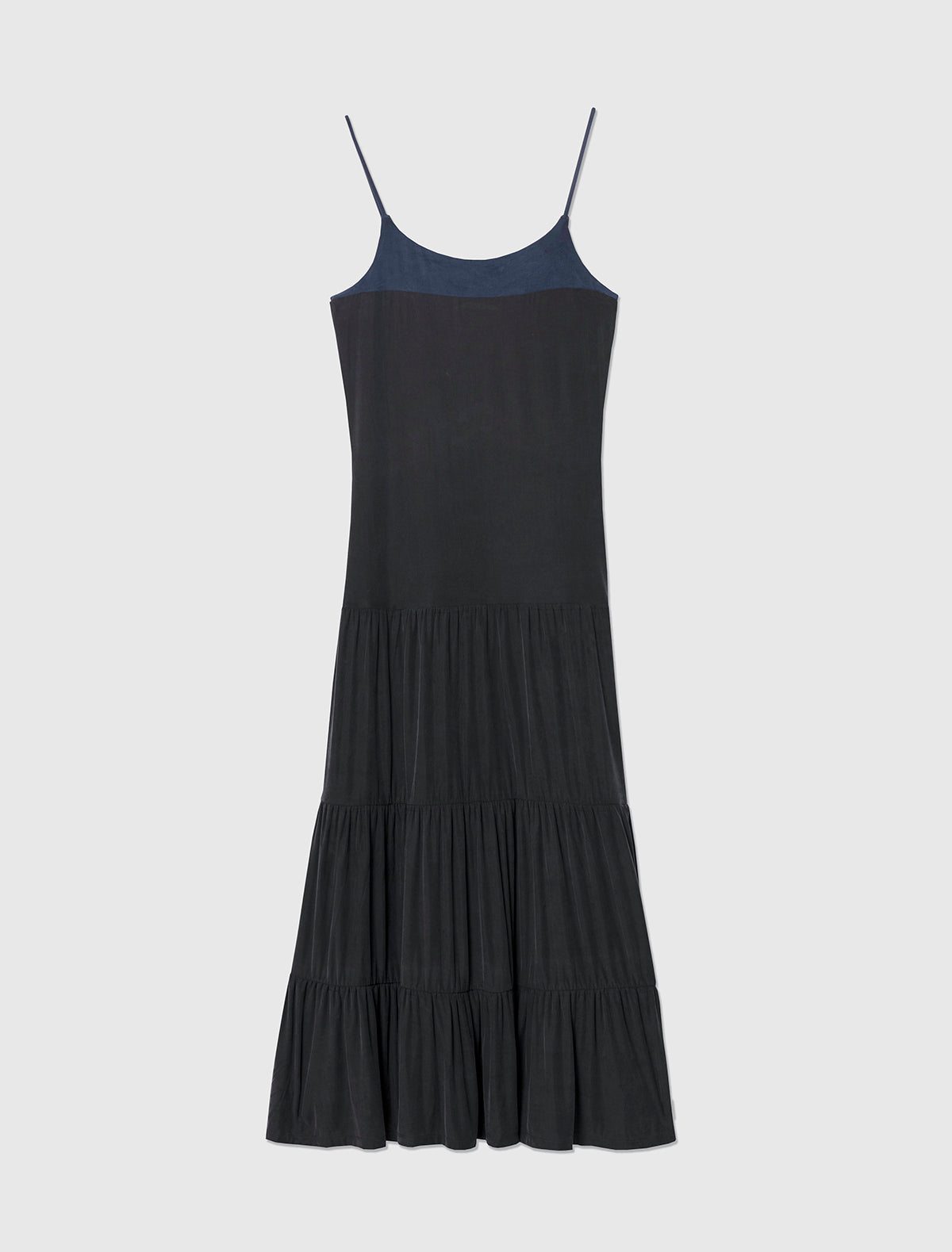 Naro long strappy cupro dress with ruffle detailing navy