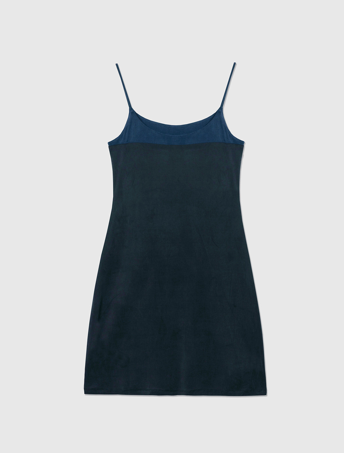 ZUNO DRESS-Navy short strappy cupro dress with a contrasting panel