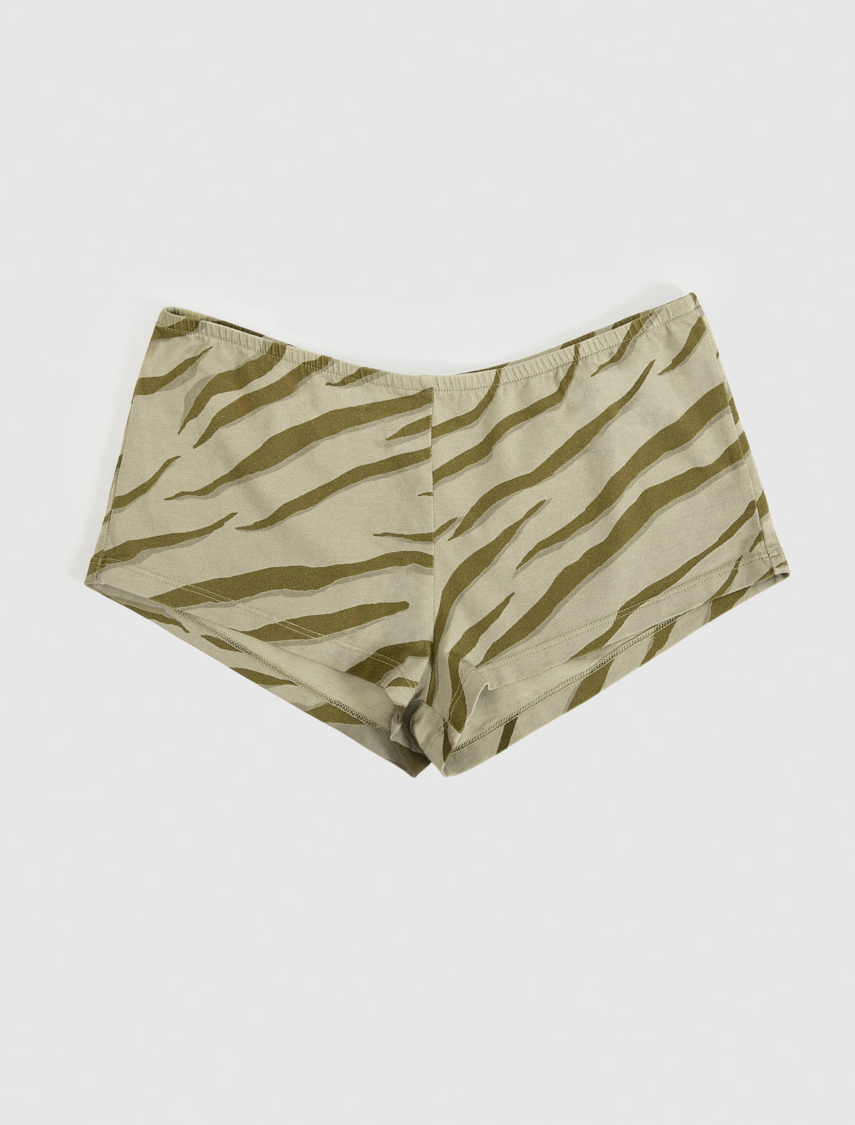 DIO-Khaki stretchy cotton mini shorts with printed motifs