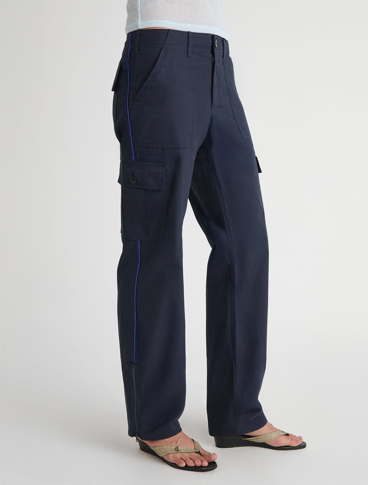 Telefoni twill pants side pockets contrast piping