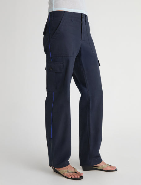 TELEFONI-Twill pants with side pockets and contrast piping along