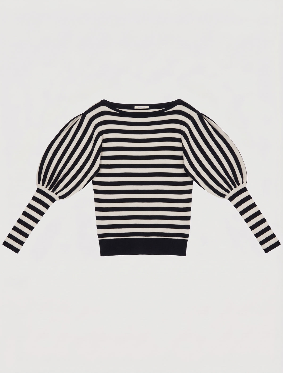 Marmol striped knitted top puff sleeves pleated detailing shoulders black