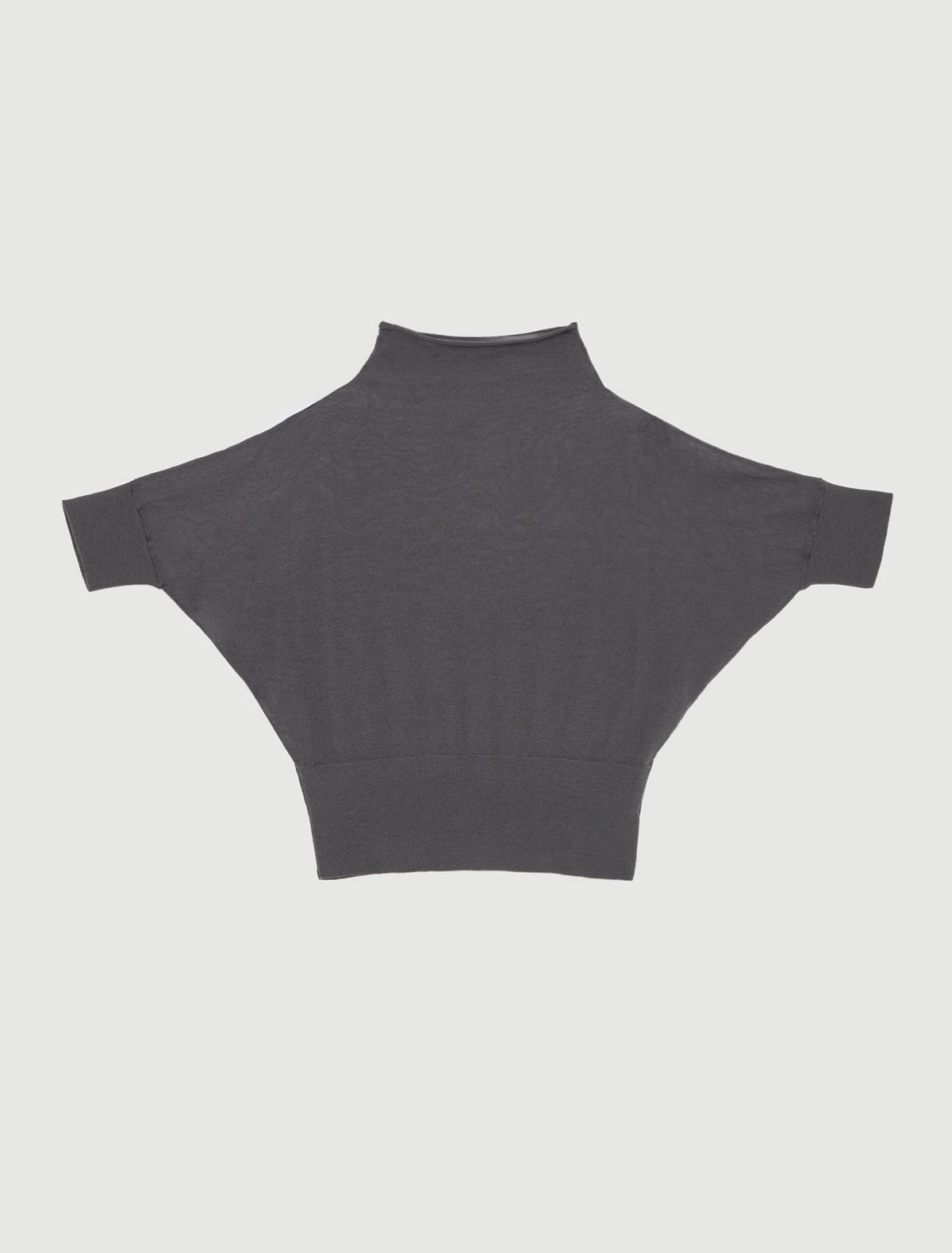 Mura oversized short sleeve knitted top draped funnel neck ribbed hem grey