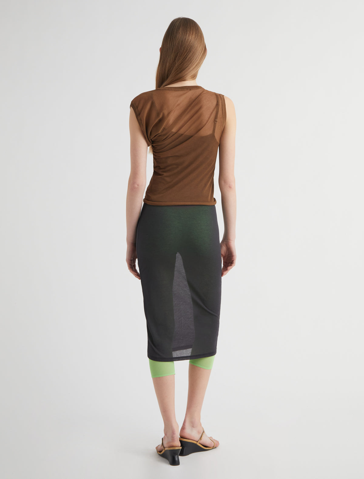 Raven ii asymmetrical knit top draped detailing brown